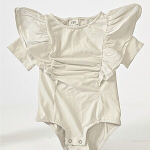 Zara White Ruffle Sleeve One-Piece Bodysuit